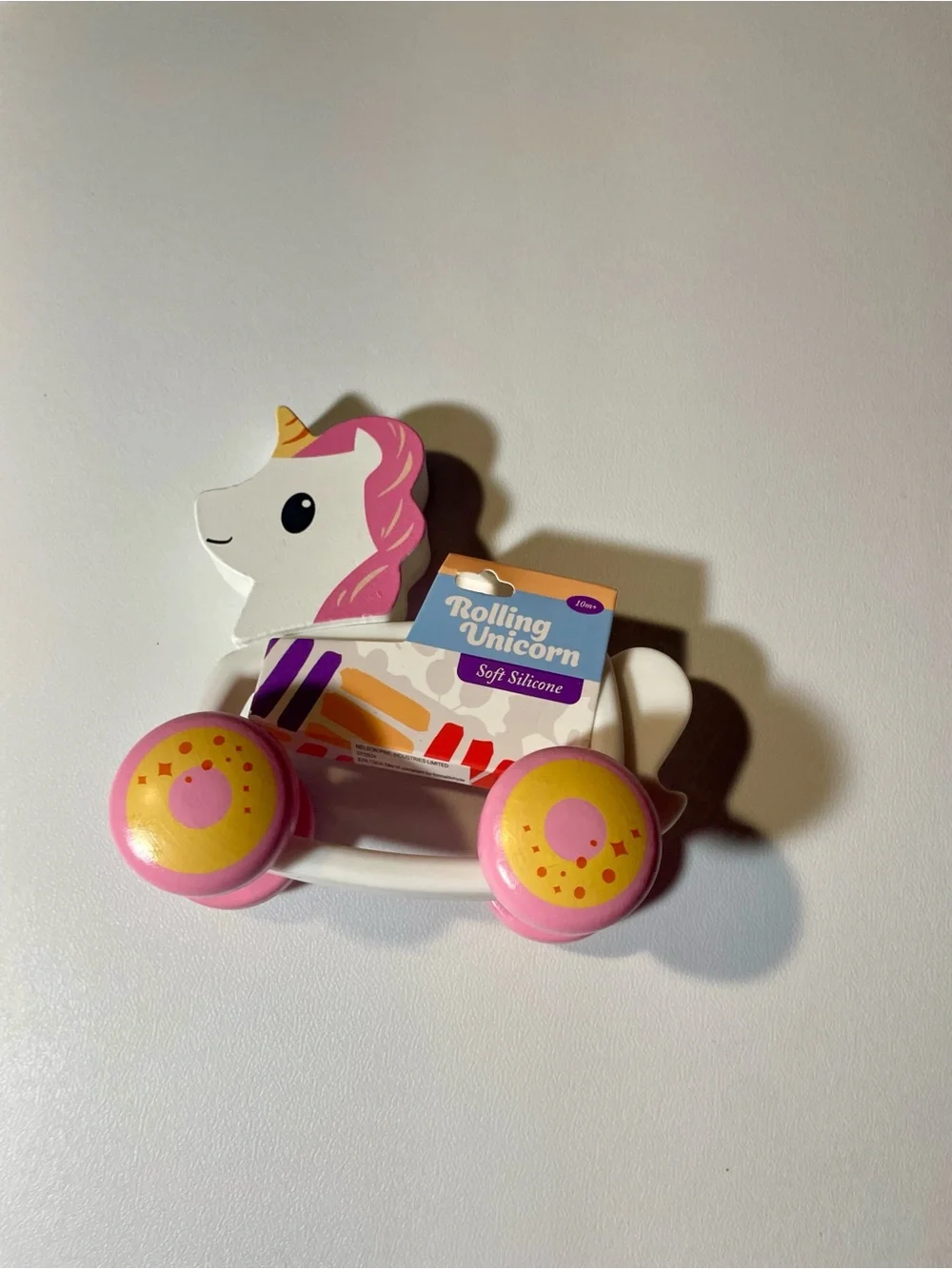 Rolling Unicorn Push Toy - Pink and Yellow NWT Toddlers Learning Fun Roll Wheels
